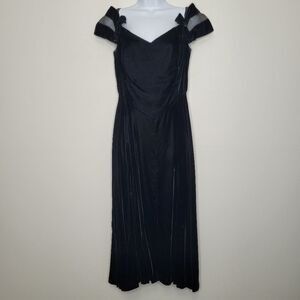 Vintage Moda int'l black velvet feel off shoulder bow witchy whimsigoth dress
